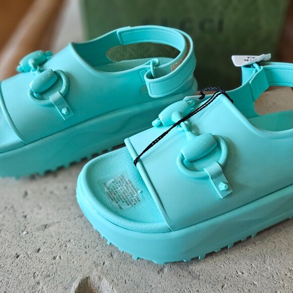 Gucci Horsebit Blue rubber platform slingback sandals - Picture 2 of 7